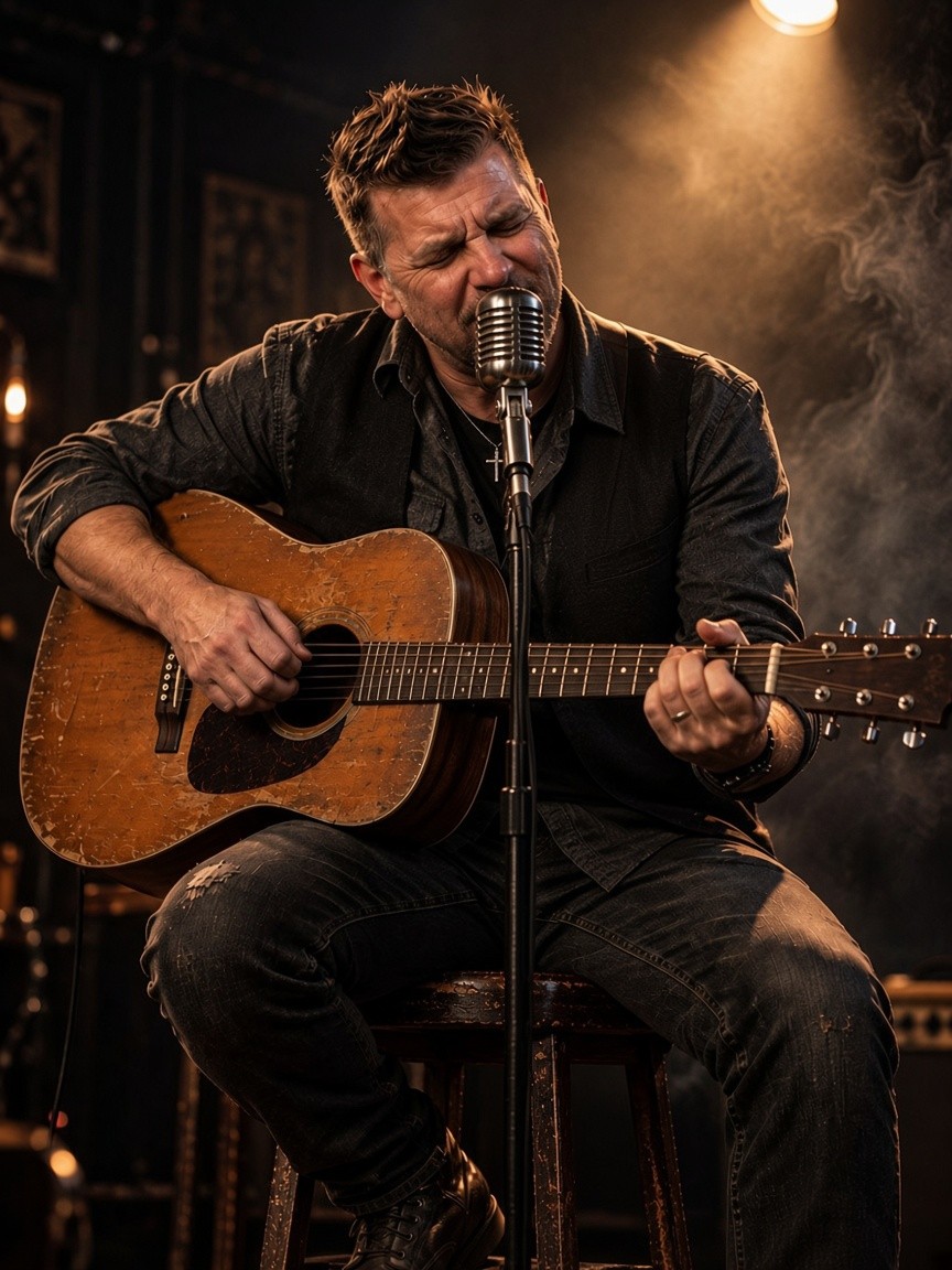Will Young singing with acoustic guitar